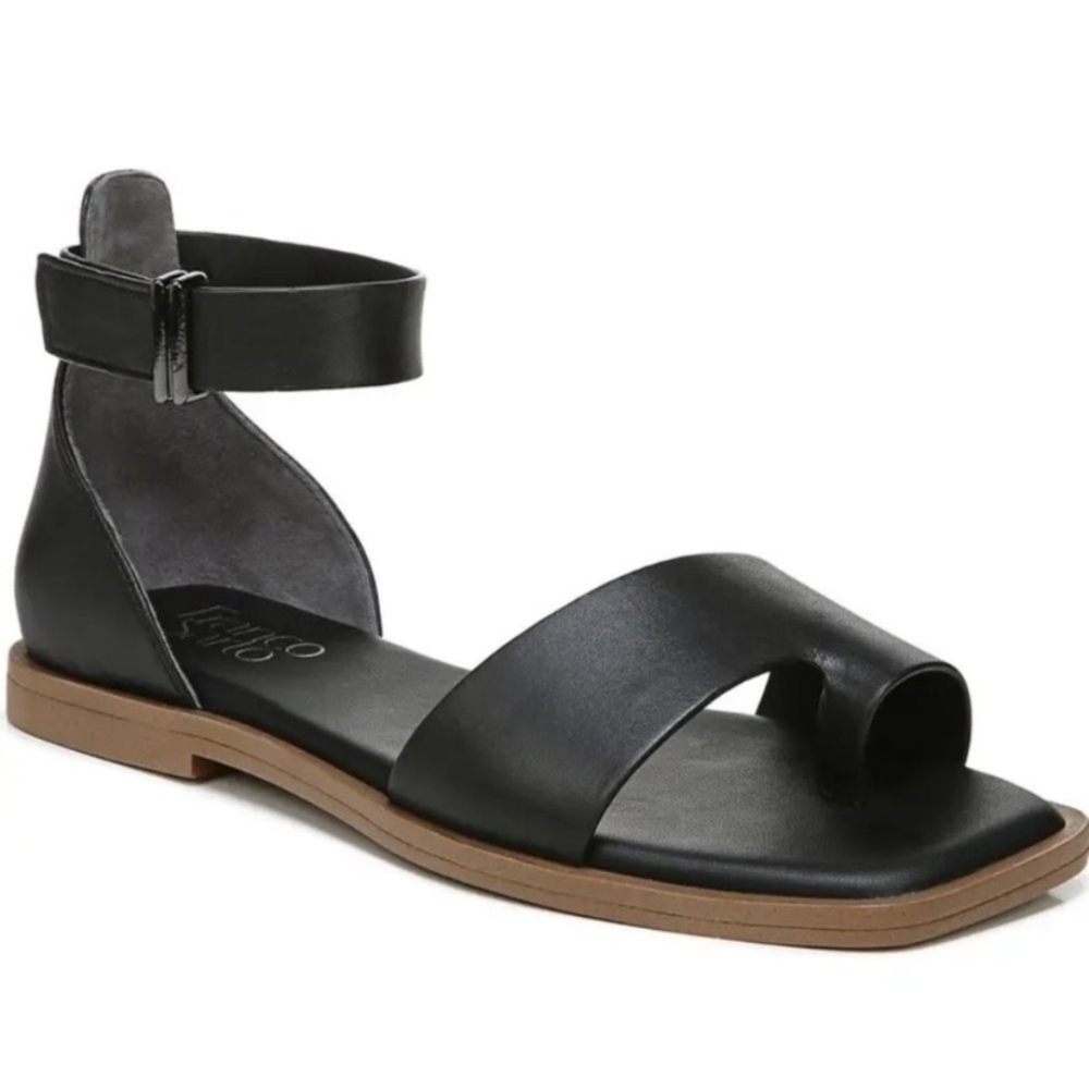 Franco Sarto Black and Brown Sandals with Adjustable Ankle Strap